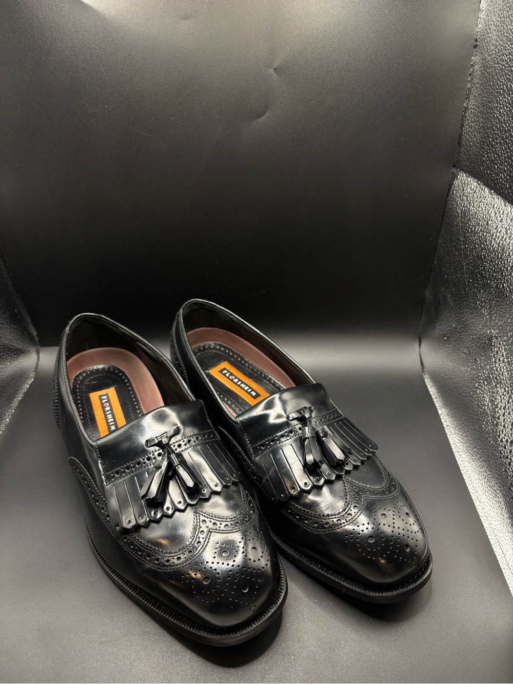 Florsheim Black Kiltie Tassel Wingtip Loafers Mens 9 Leather Dress Shoes